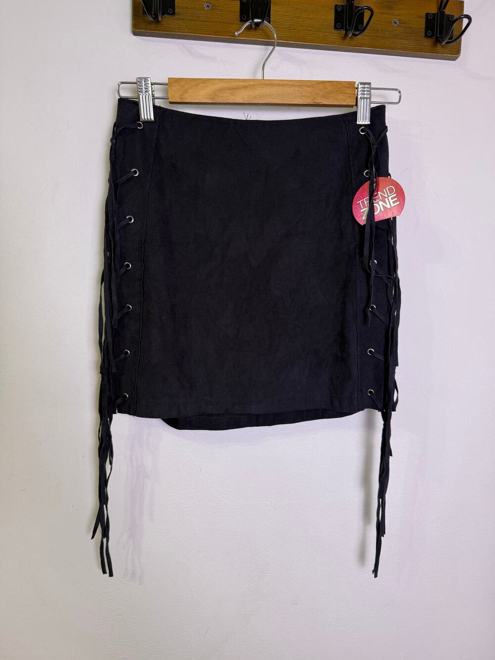 Bongo Black Lace-Up Mini Skirt XS Faux Suede Y2K Trend Zone NWT